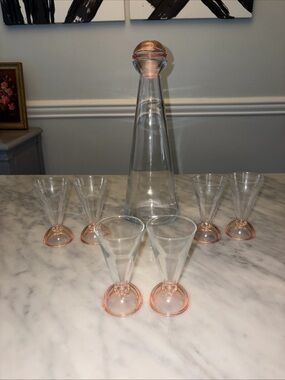 Rare Vintage Luigi Bormioli Glass Set with Rose-Tinted Bases MCM